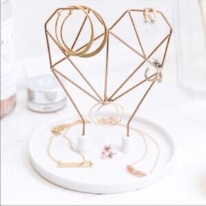 IMM Coxet Gold & White Metal Wire Heart Ceramic Jewelry Holder NEW
